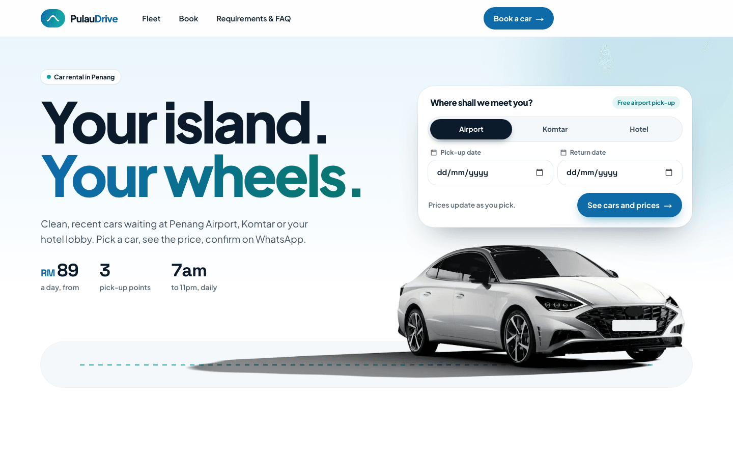 Pulau Drive demo website, home page on a laptop